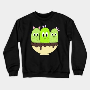 Cute Cactus Design #107: 3 Cacti In Sundae Pot Crewneck Sweatshirt